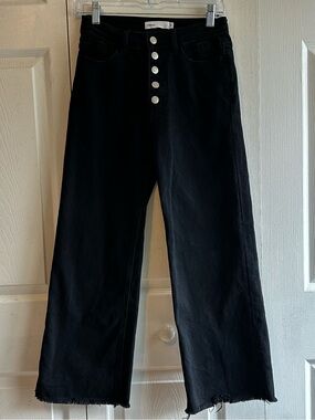 TNR High-Rise Black Wide-Leg Jeans with Button Fly and Raw Hem